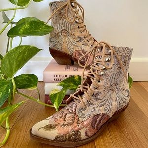 Jeffrey Campbell Beige and Brown Lace Up Boots